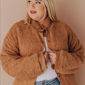Teddy Bomber Jacket Camel XXL Sherpa Coat Material